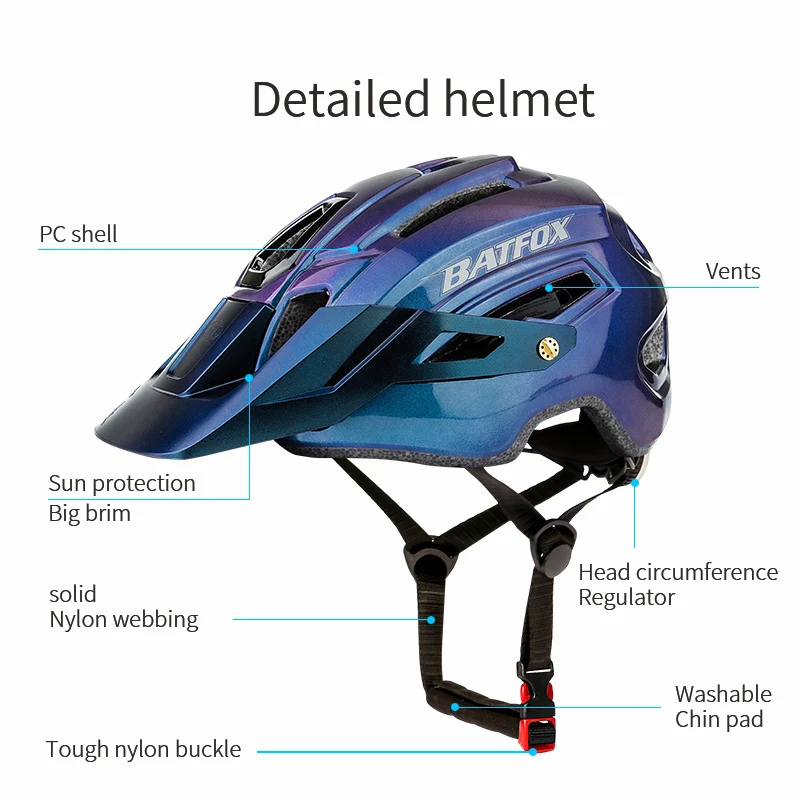 

BATFOX 2021 Men Women Bike Helmet with Safety Taillight Cycling Road Mountain Bike Helmet EPS Breathable MTB Bicycle Helmets
