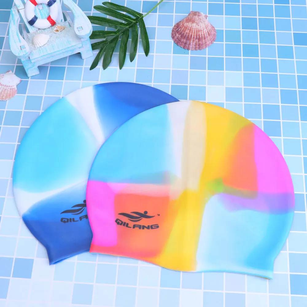 

2 Pcs Silicone Swimming Cap Waterproof Swimming Hat Sports Elastic Swimming Hat Swimming Head Accessory for Adult (Colorful 3 +