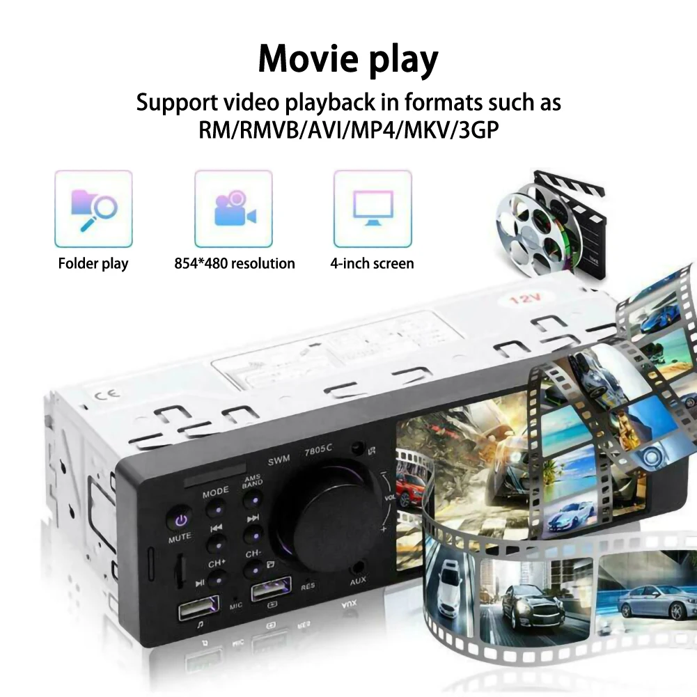 

4.1" HD 1 Din Car Radio Stereo Replace WMA Bluetooth AUX In-Dash MP5 Udisk