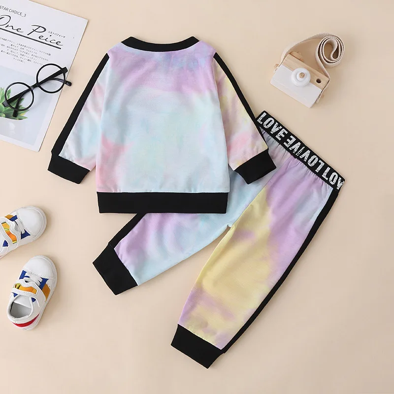 

0-3T Childrens fashion clothing New products Autumn high quality boys girls tie-dye long-sleeved sweater trousers two-piece suit