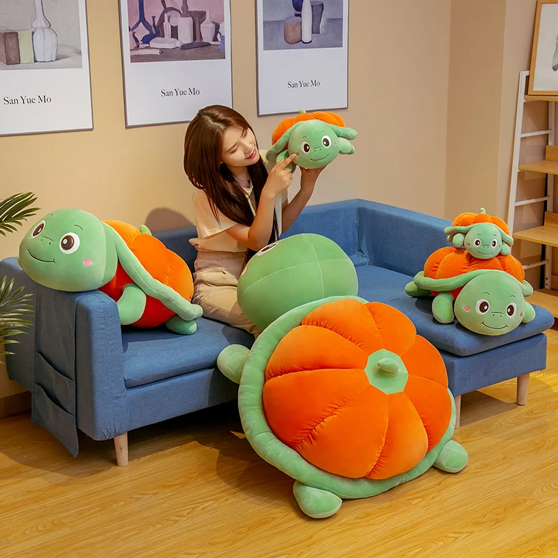 

Large Plush Toy Lovely Tortoise Carrying Pumpkin Soft Stuffed Animal Cushion Sea Turtles Dolls for Kids Girls Gift