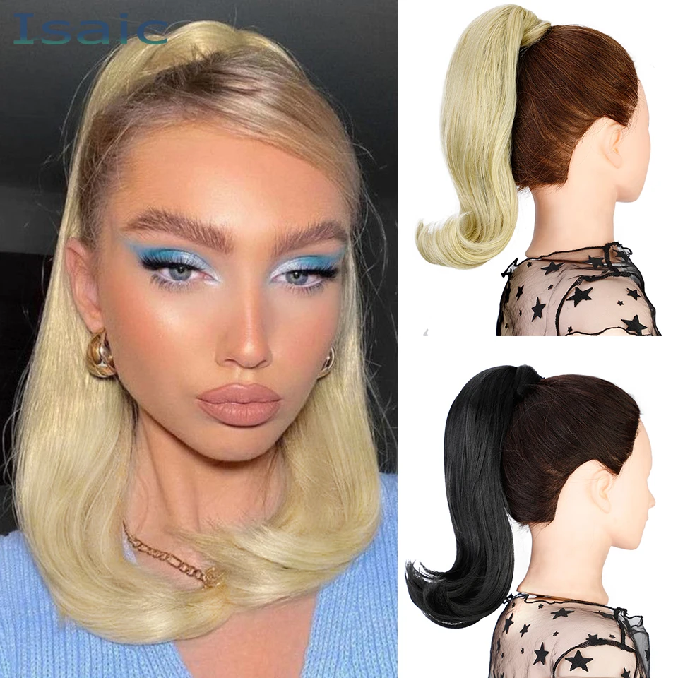 

Isaic Synthetic Long Straight Ponytail Wrap Around Ponytail Clip In Ponytail Hair Extension Natural Black Hairpiece Ponytail