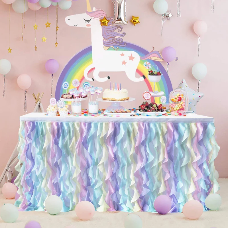 Colorful Ручной работы розовый волнистый Тюлевая оборка для стола для свадебного десерта Britday вечерние настольные украшения настольные подписи украшения дома 185*77 см - Цвет: Colorful