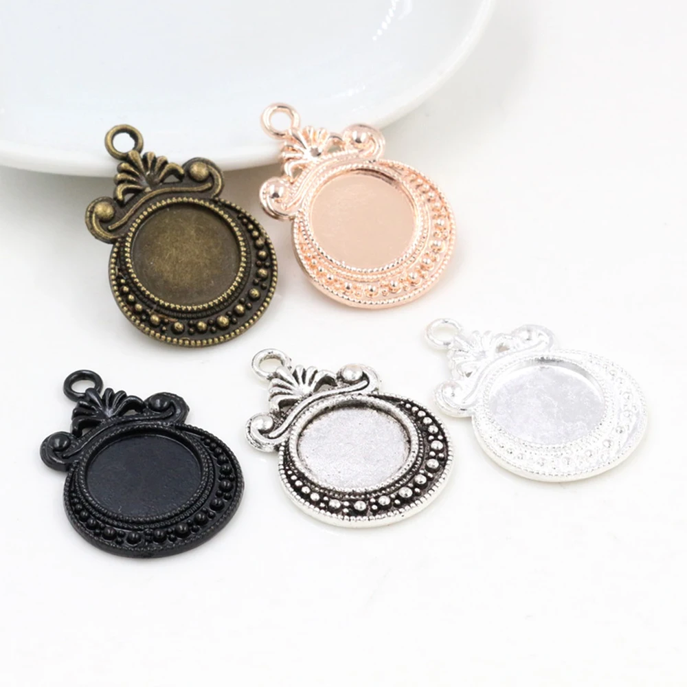 

20pcs/lot 12mm Inner Size 5 Colors Fashion Style Cabochon Base Cameo Setting Charms Pendant