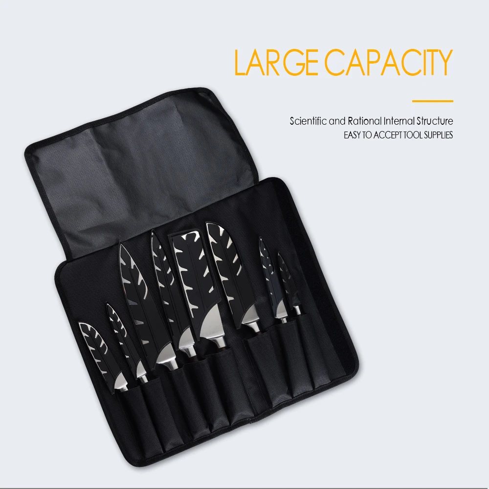 Сумка для ножей MYVI из черной ткани рулон Оксфорд 8 карманов хранения кухонных