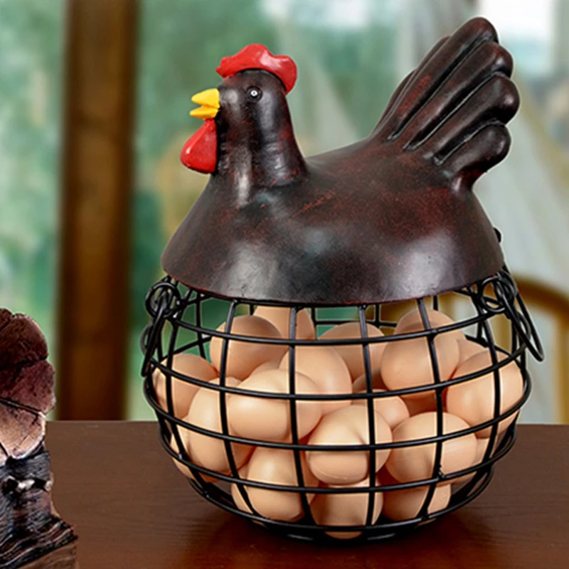 

New American Iron Egg Storage Basket Snack Fruit Basket Creative Collection Ceramic Hen Ornaments Decoration Kitchen Accessories