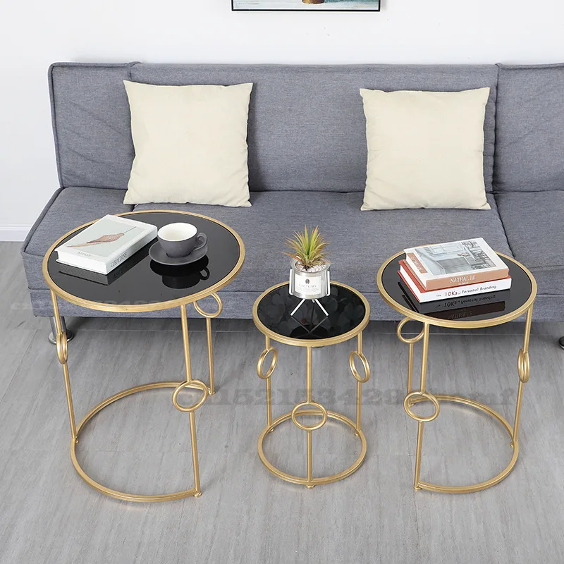 

3 In 1 Light Luxury Metal Coffee Table Set Nordic Living Room Sofa Side Tables Iron and Glass Tea Tables Living Room Set