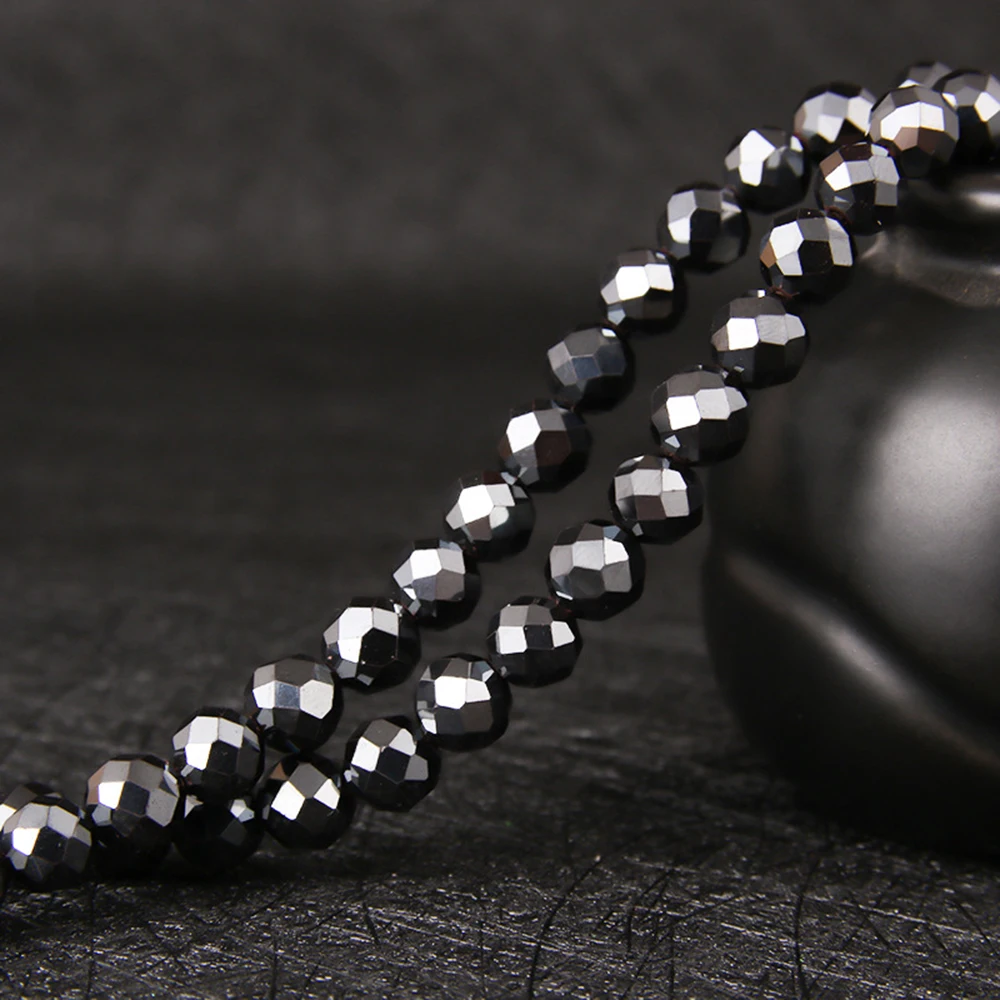 Граненые бусины подвески из гематита нитка натурального камня для изготовления