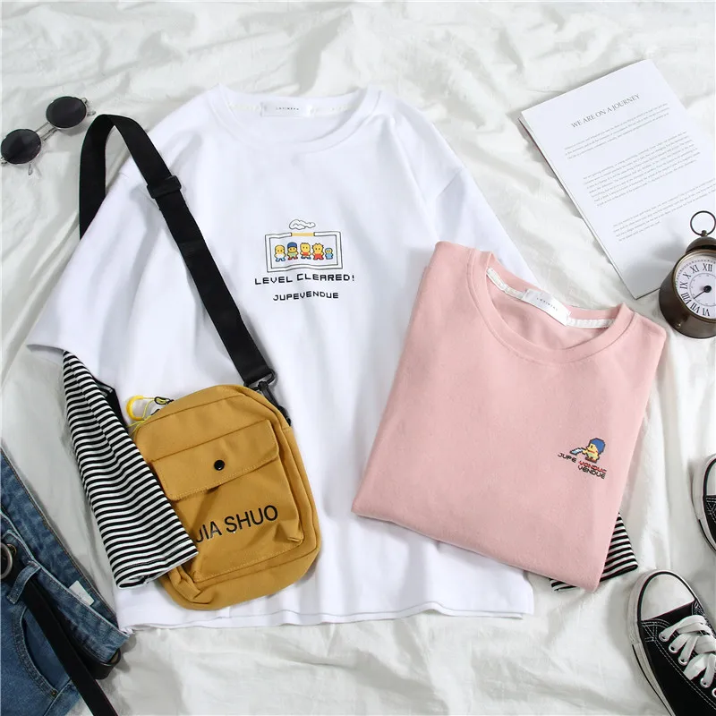 Женская футболка с буквенным принтом, Harajuku Kawaii Ulzzang, топы, уличная одежда, 2 штуки, клетчатые рукава, футболка для друзей, Femme