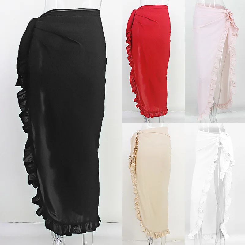 

Women Cover Up Skirts Ruffled Hem Sheer Casual Beach Skirt for Summer BMF88