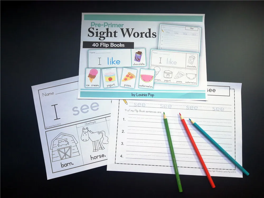 Fluency Flip Books Color/Number/Pre Primer Sight Words/Primer/Grade 1 тренировочная бумага для дошкольников