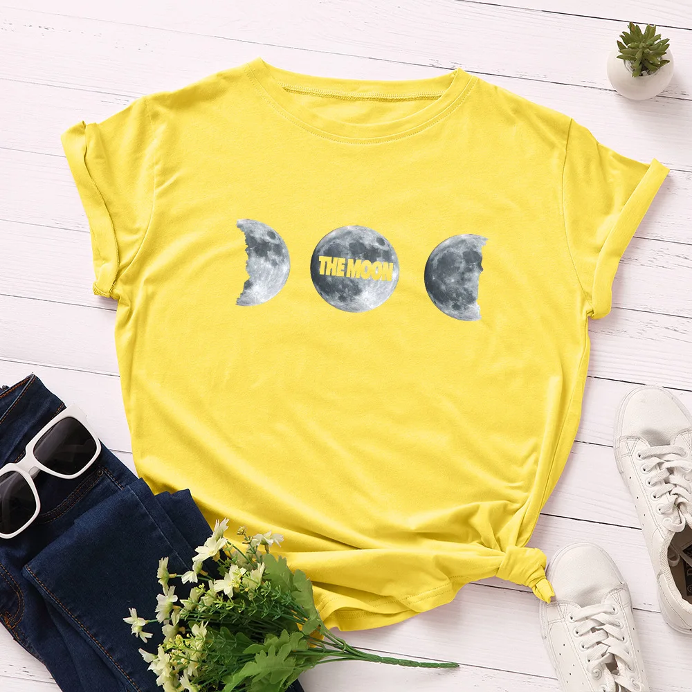 

Plus Size S-5XL 100% Cotton Tshirt Casual Moon Print T-shirt Women O-neck Short Sleeve Tees Summer T Shirts Woman Clothing Tops