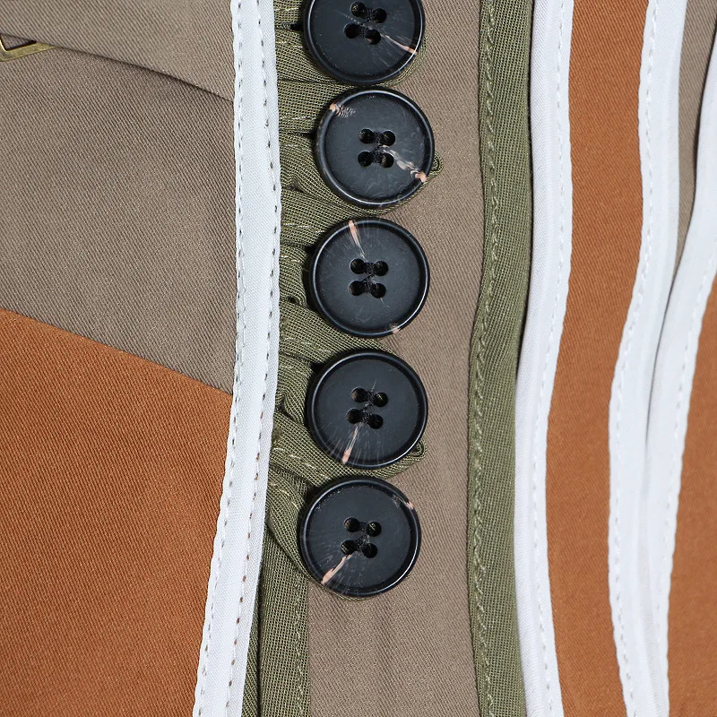 

Women's Fashion Clothing Color Block Stitching Waist Single Breasted Lantern Sleeve Coat Drawstring Short Jacket Irregular Tops