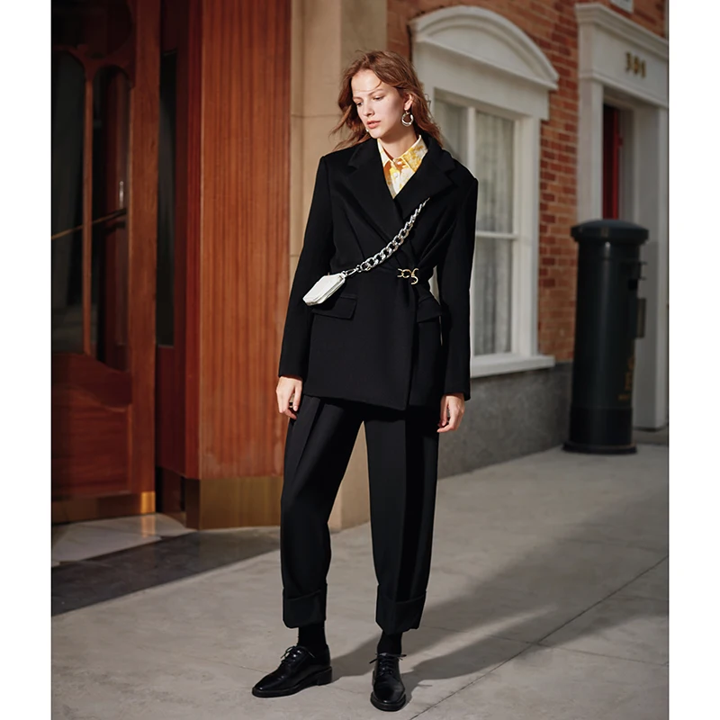 Женский шерстяной пиджак с отложным воротником Осень зима 2019|Женские пиджаки| |