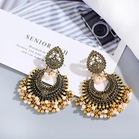 bohemian retro style water drop hollow pop earrings gold color alloy pendant pearls tassel earrings 2020 indian jewelry gift