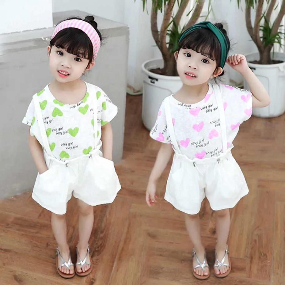 Коллекция 2020 года детская одежда футболка с принтом сердца + комбинезон 2