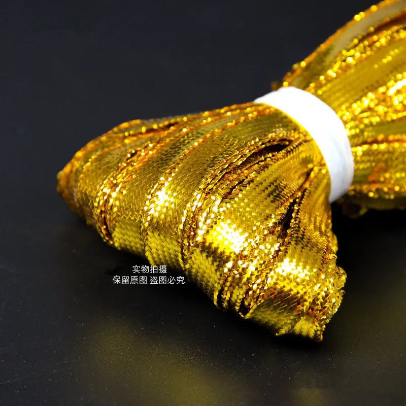 Hot SALE 100m/pack 10mm Gold BAND  TAPE Metallic String Cords Ribbon Weaving Rope Gift Box Cords Craft DIY Cords FSWD008
