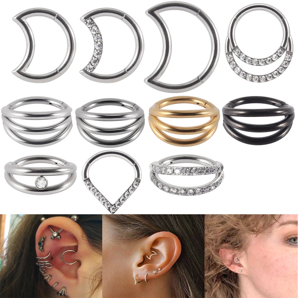 

1PC Steel/Titanium Septum Piercing Moon Shape Nose Ring Septum Clicker Cartilage Tragus Clicker Body Piercing Jewelry 16G