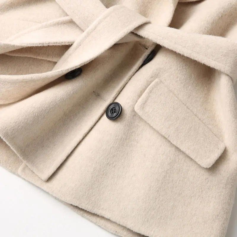 

New Spring Wool 2021 Coat Female Alpaca Coat of Women's Cashmere Short Autumn Jacket Women casaco With Belt 37156 YQ1157