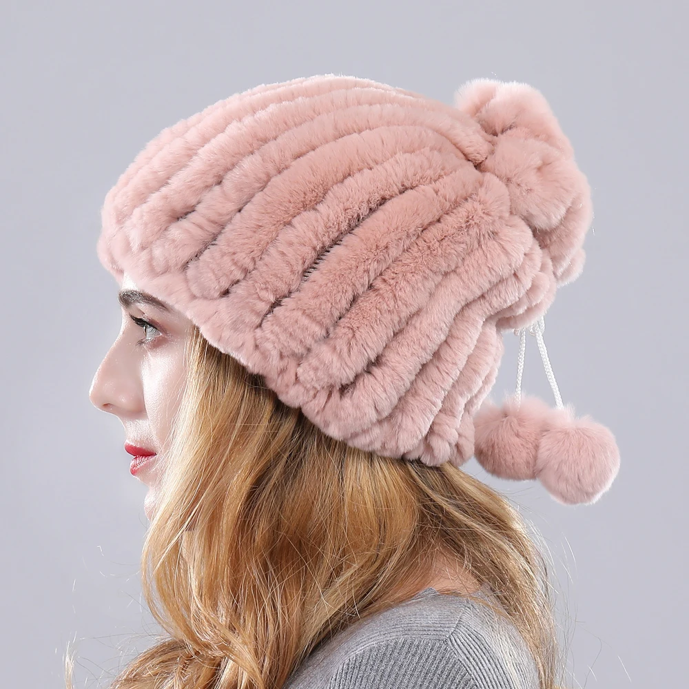 Женская меховая шапка вязаные женские шапки эластичный шарф помпоны с ремнем