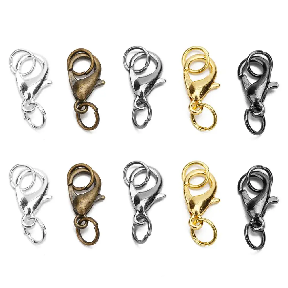 20pcs 10 12 14mm Lobster Clasps Hooks Set Metal Iron Gold Color Jump Rings End Clasps Connectors Necklace Supplies For Jewelry