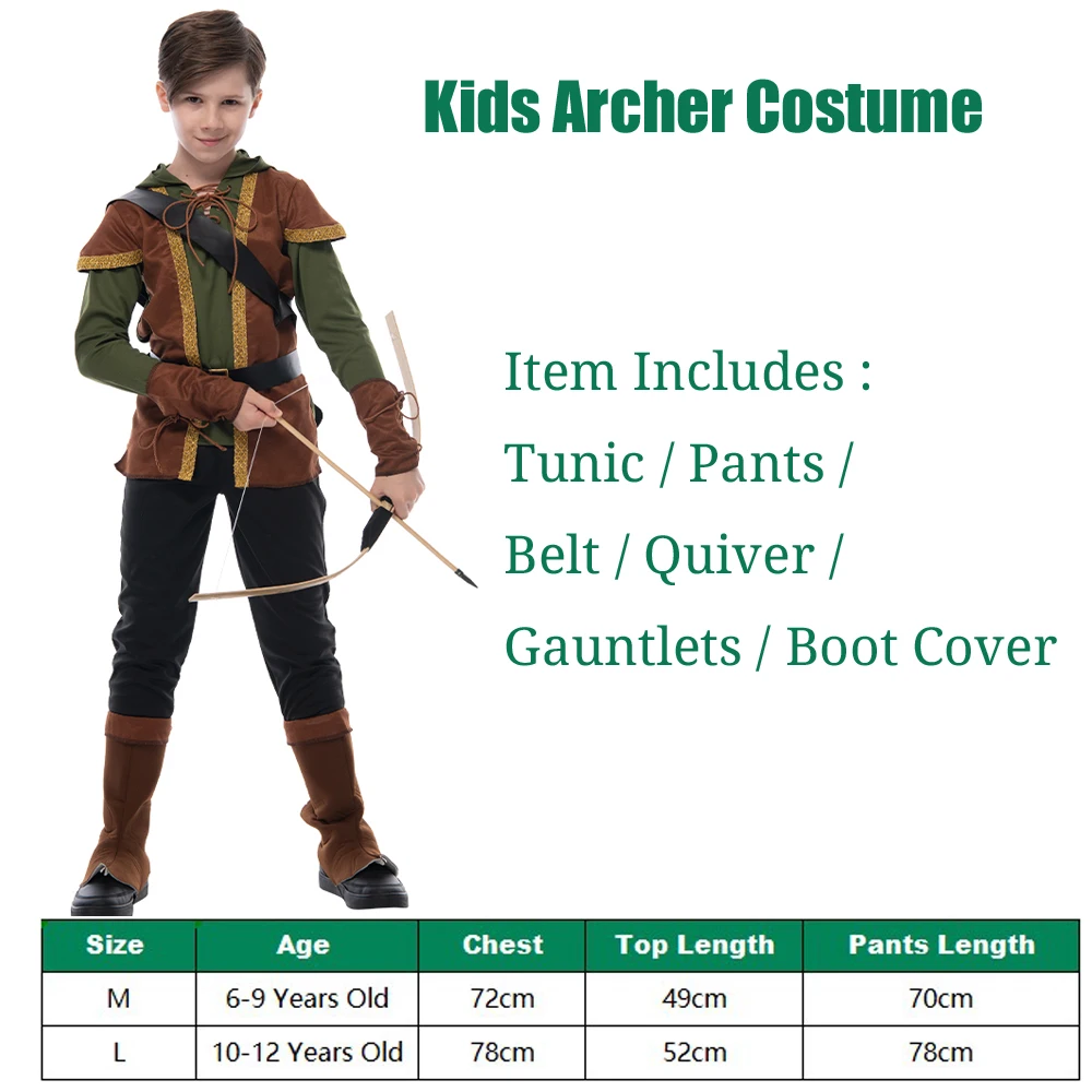 Snailify Kids Archer Costume Boys Hunter Robin Hood Cosplay For Halloween Purim Carnival Party Outfits | Тематическая одежда и