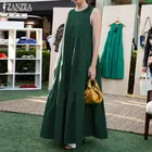Платье ZANZEA женское с оборками, элегантный сарафан в богемном стиле, с круглым вырезом без рукавов, в стиле пэчворк, лето 2021