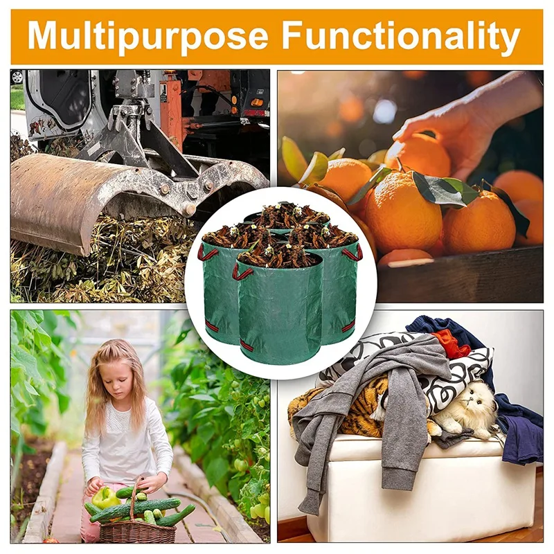 

4 Pack Garden Waste Bags, Reusable Yard Bags Heavy Duty Waterproof Gardening Leaf Bag with 4 Handles, Yard