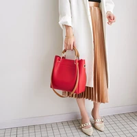 2020 Winter New Fashion Women Shoulder Bucket Bag Red Large Capacity Diagonal Bag Casual Green Shopping Bags Woman Zip Handbag
