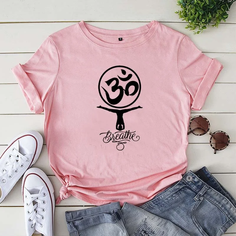 

Yoga Girl Breathe Harajuku Graphics Tee Ladies Tops Casual T Shirt New Women Short Sleeve Tee jy625