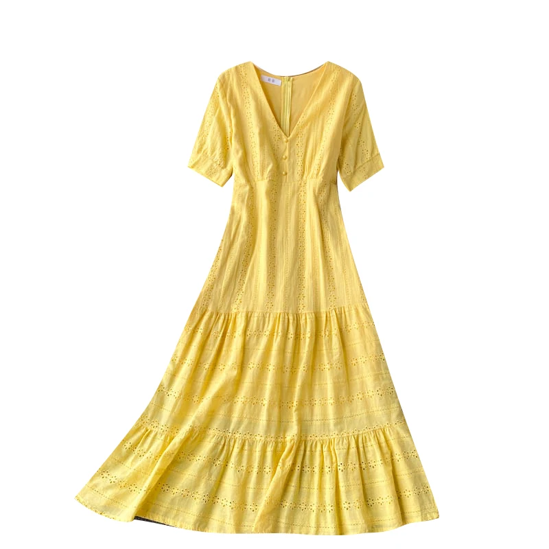 

Bohemian holiday dress goddess temperament V-neck slim sweet Ruffle Dress women's summer new