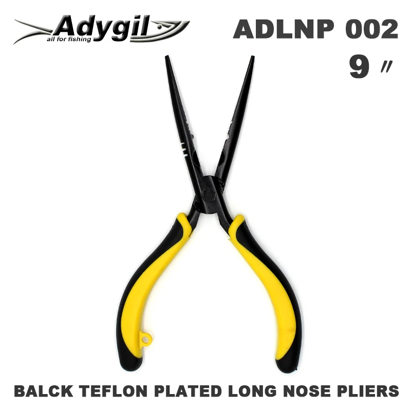 9 дюймовые черные плоскогубцы с длинным носом и ремешками для рыбалки ADLNP 002