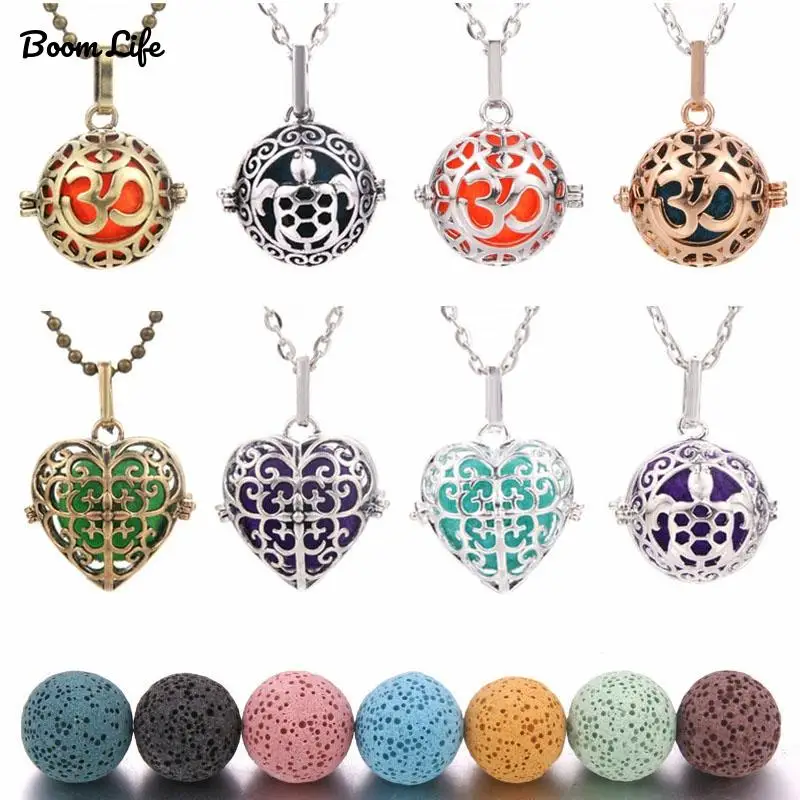 

Fine Jewelry Lava Diffuser Necklaces for Pregnancy Stone Balls Bola Cage Pendants Baby Chime Hollow Out Metal Chain Necklaces