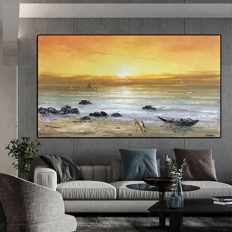 100% ручная роспись маслом Морской пейзаж художественная сумерка закат