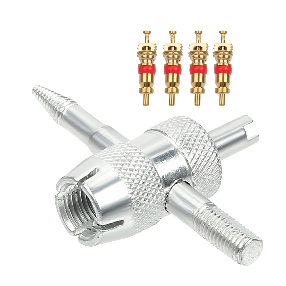 

4 in 1 Tire Valve Stem Removal Tool Car Tire Repair Tools Valve Stem Puller Tyre Cleaning Tool 4pcs Copper Valve Core