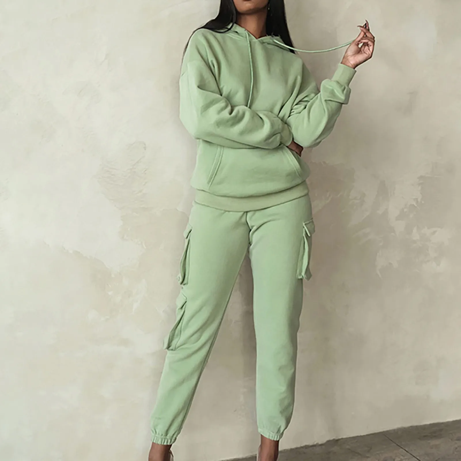 

Женский спортивный костюм из двух предметов, Повседневная Толстовка и спортивные штаны с карманами, женская одежда, осень 2021