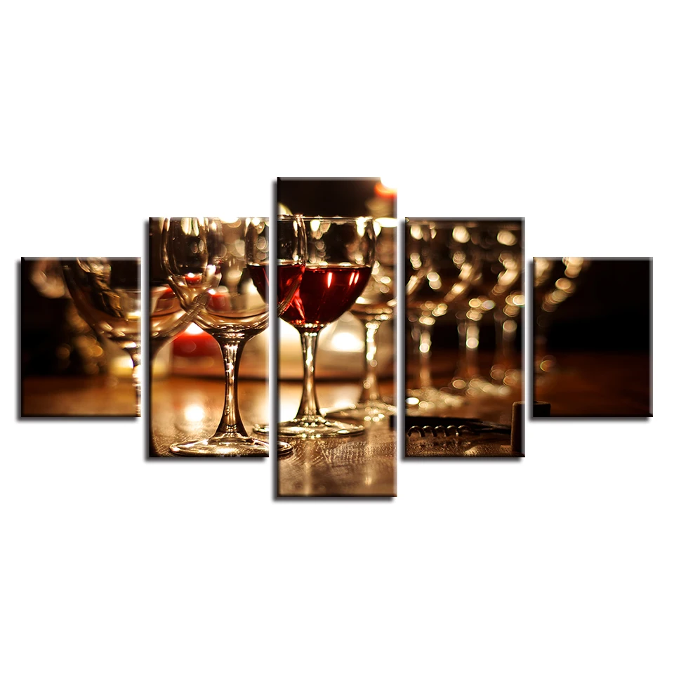 

Modular Framework Pictures Home Decor Canvas 5 Panel Glass Red Wine Painting Top-Rated Wall For Living Room Modern Type