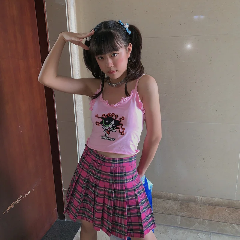 

Pink Pleated Satin Skirt Summer High Waist Pleated Mini Skirt Women's Fashion Slim Waist JK Tennis Skirts School Uniform