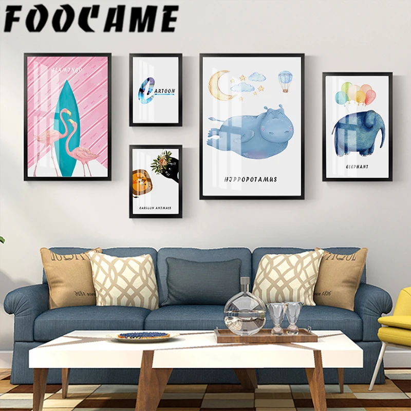 Картина на холсте с изображением слона фламинго современные Мультяшные постеры