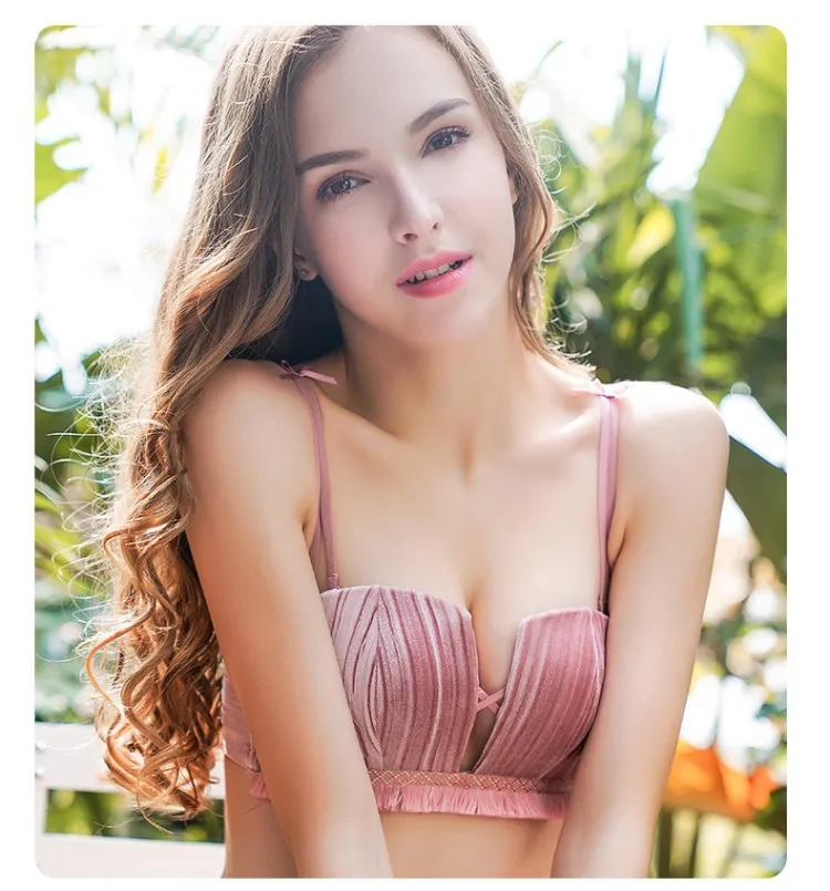 Новое Женское нижнее белье из золотистого бархата тонкий бюстгальтер пуш ап