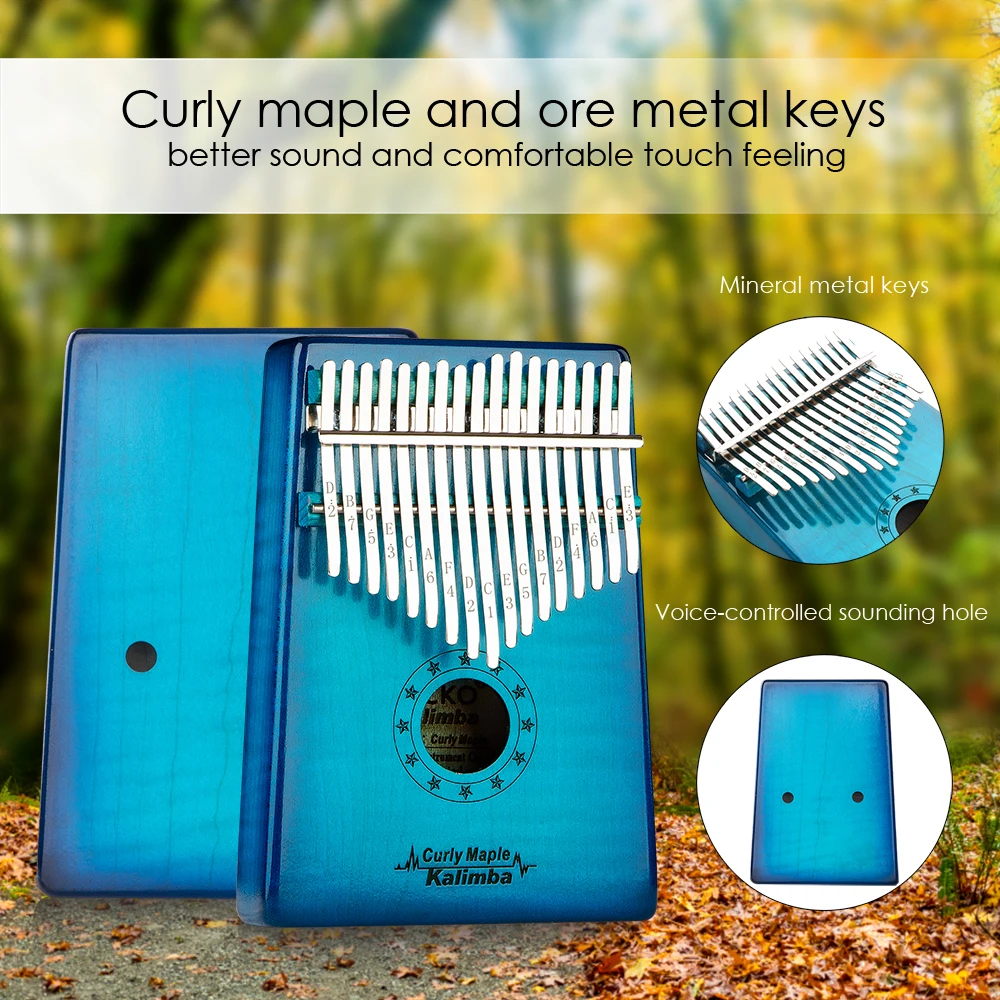 Gecko Kalimba Thumb Piano 17 Keys Solid Maple Body Musical Instrument With EVA Case Pickup Learning Book Tune Hammer enlarge