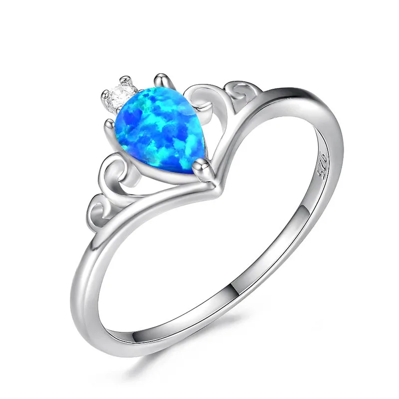 Bague Ringen женское серебро 925 ювелирные изделия капли воды из опала Корона драгоценный камень кольцо Свадьба Помолвка подарок на день Святого Валентина - Цвет камня: blue
