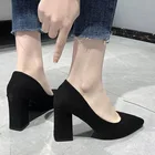 Женские туфли-лодочки с острым носком, на квадратном каблуке