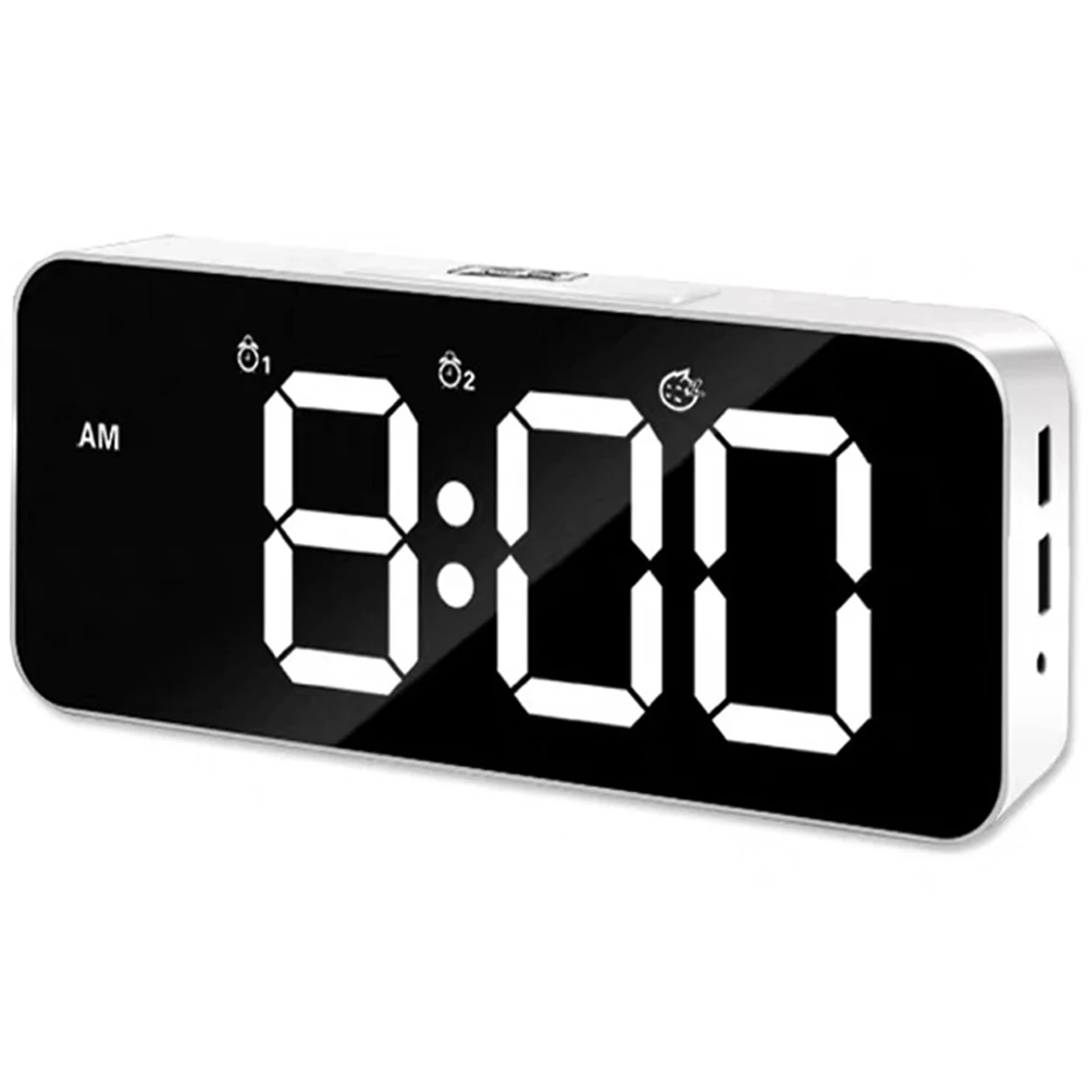 big digital led mirror music alarm clock snooze home wall decoration bedroom desk phone charger clock sound control backlight free global shipping
