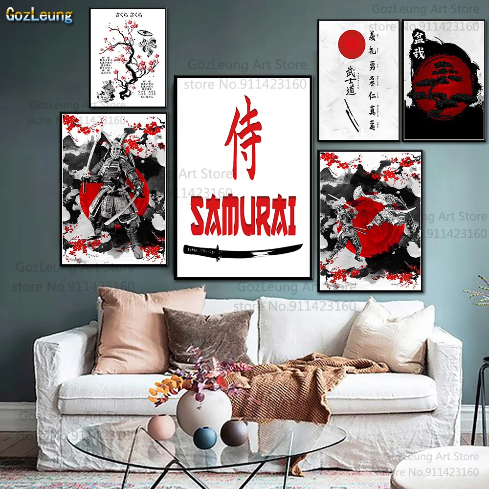 Японский абстрактный постер Bonsa Bushido Samurai Kanji Картина на холсте горячая Настенная