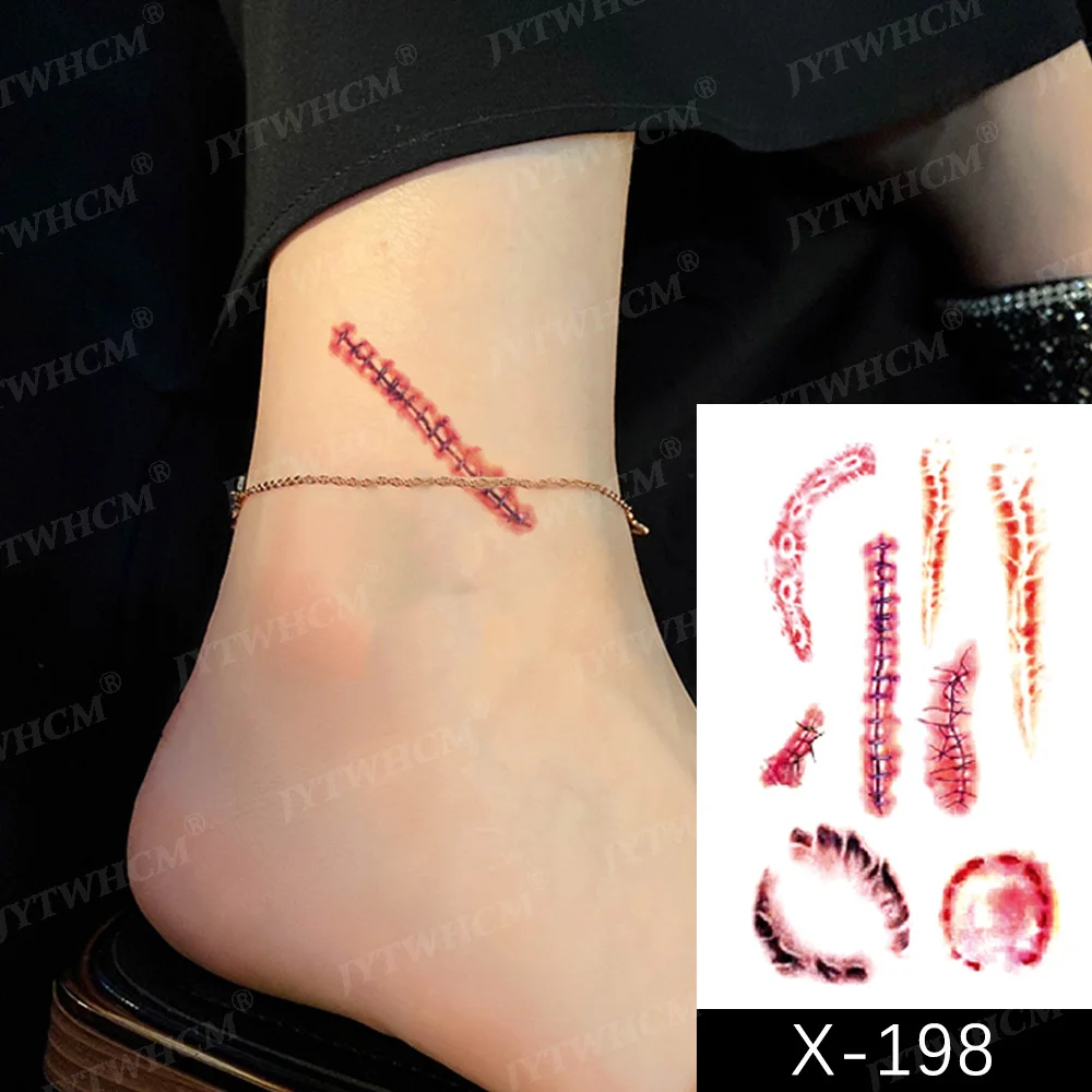 Наклейки-татуировки на Хэллоуин страшные наклейки сшитая рана пистолет