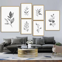 black white pencil plant leaves wall art canvas painting nordic posters and prints landscape wall pictures for living room decor