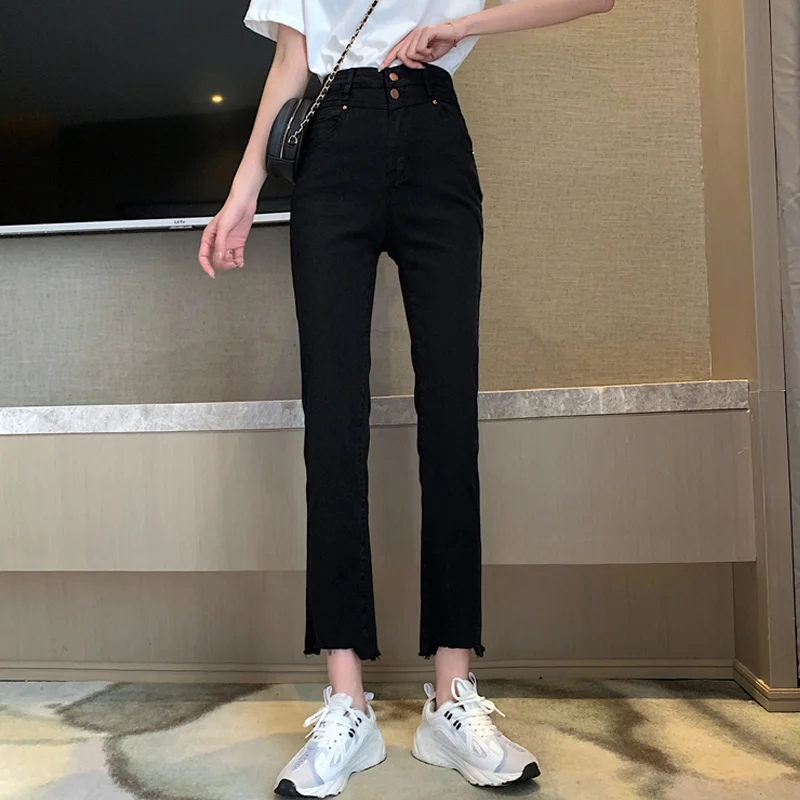 

Black Jeans Baggy Casual Straight Pants Spring 2022 New High Waist Woman Jeans Fashion High Nine Point Pants Slim Flared Pants