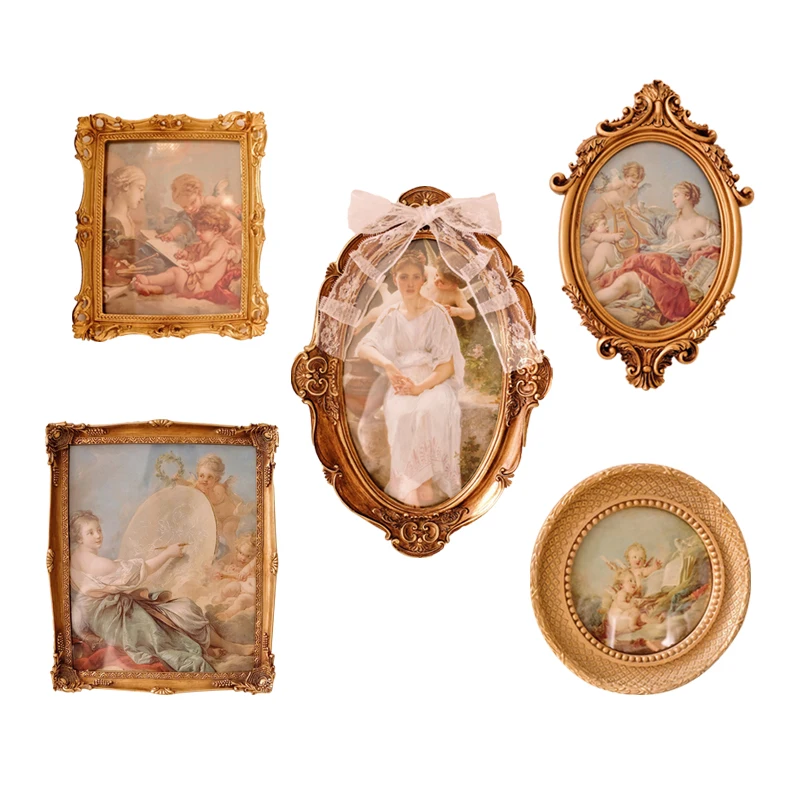 

Золотая рельефная фоторамка из золотой смолы французская винтажная художественная фоторамка персонализированные подарки фотография дома...