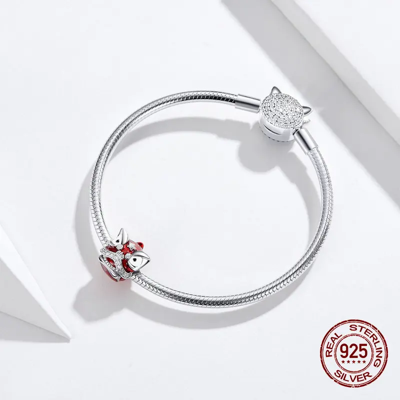 Женский браслет из серебра 925 пробы с красной эмалью | Украшения и аксессуары